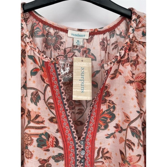 NWT Sundance XL Arvilla Petal Orange Floral Bohemian Blouse Long Sleeve Top - Picture 7 of 11